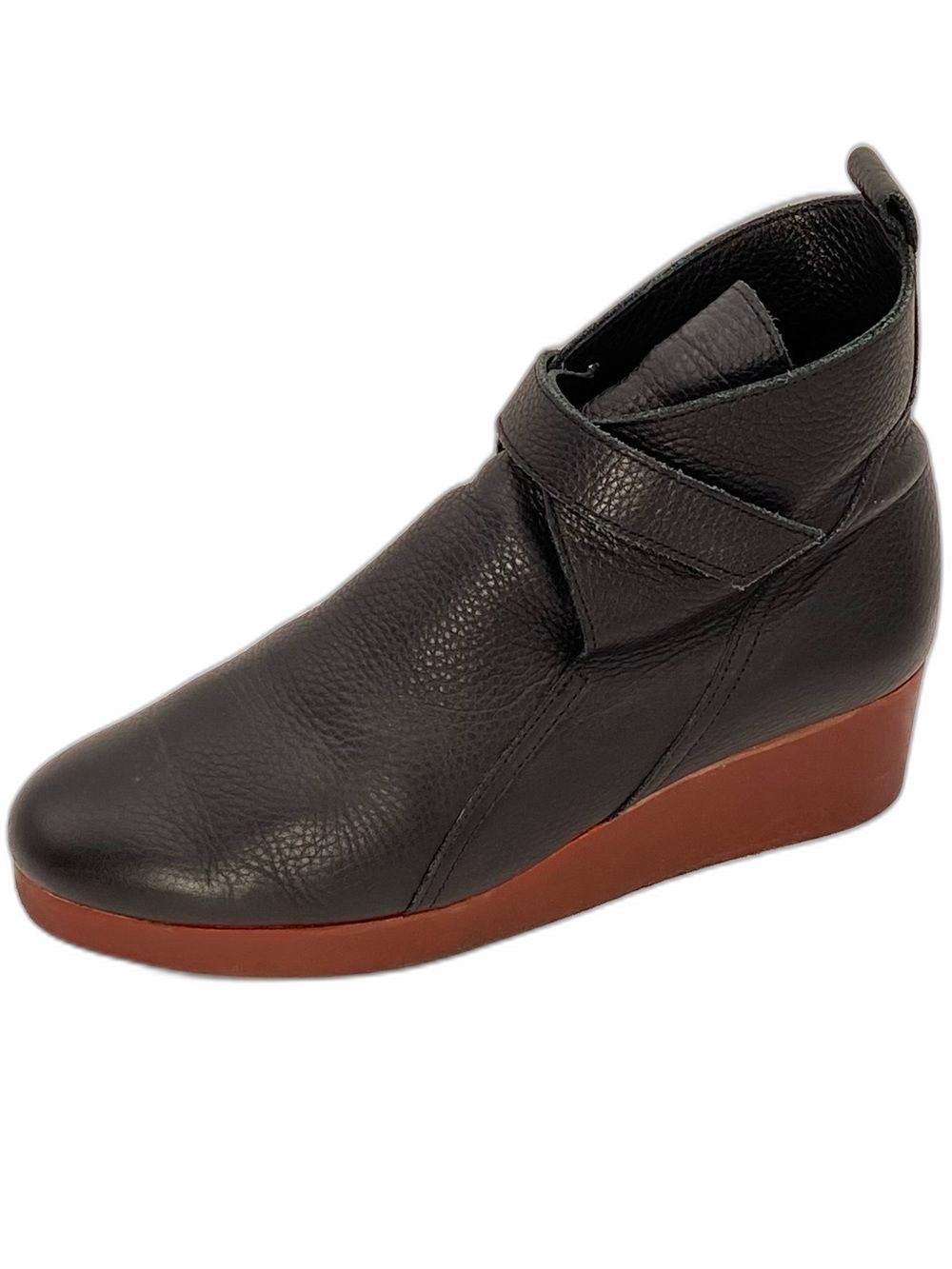 Arche Black Leather Wedge Ankle Boots with Brown Wedge